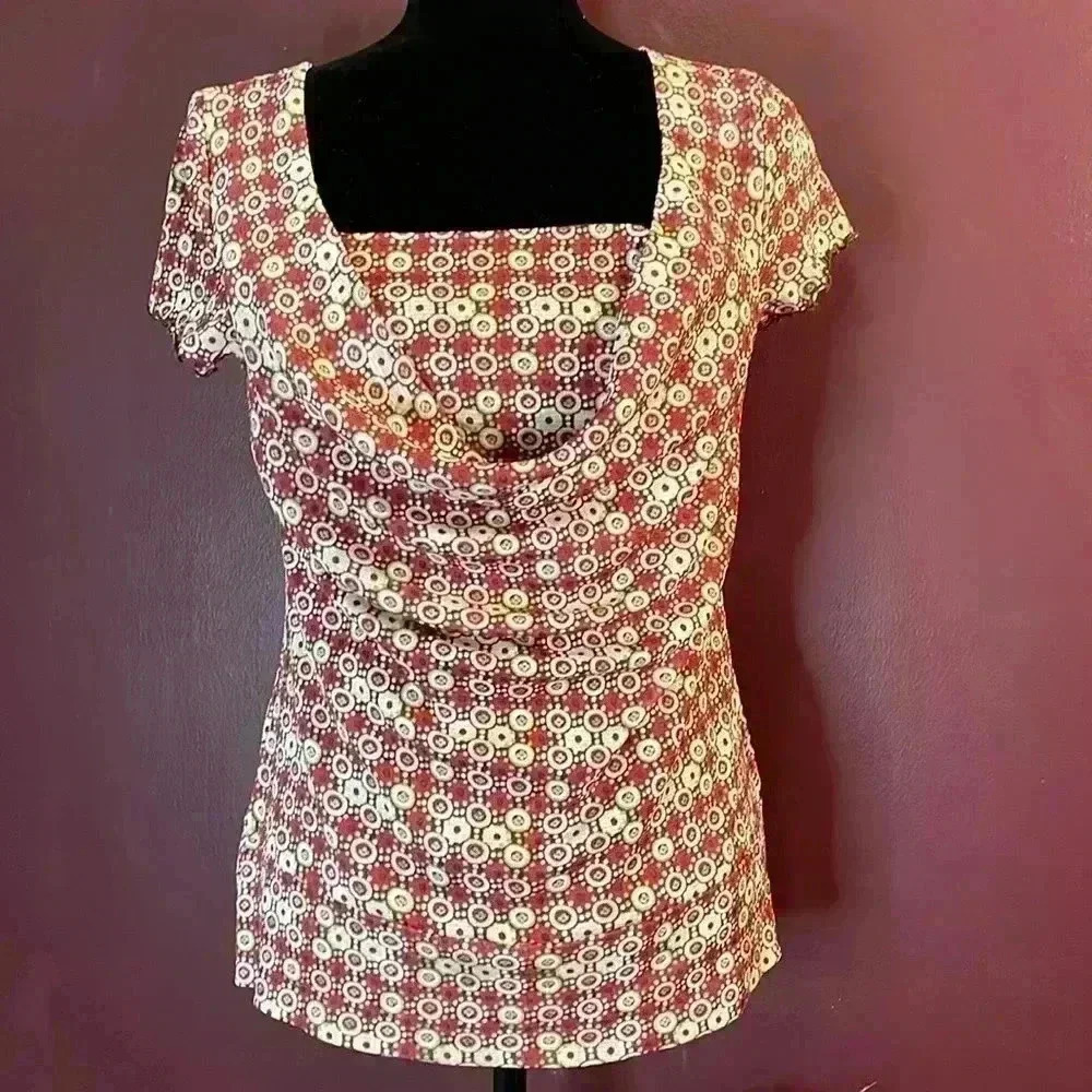 Emma James Women’s Large Short Sleeve Geometric Print Lined Blouse